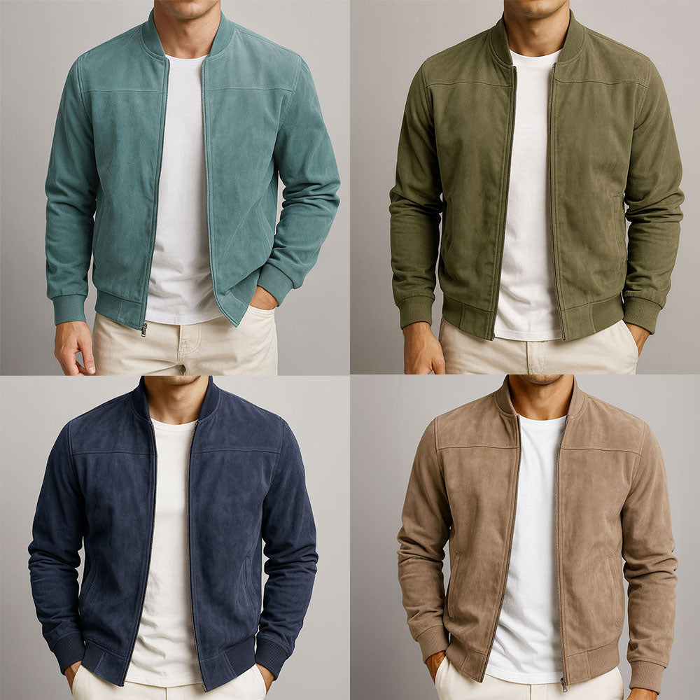 Blouson Bomber en Daim pour Homme avec Poignets Côtelés 6