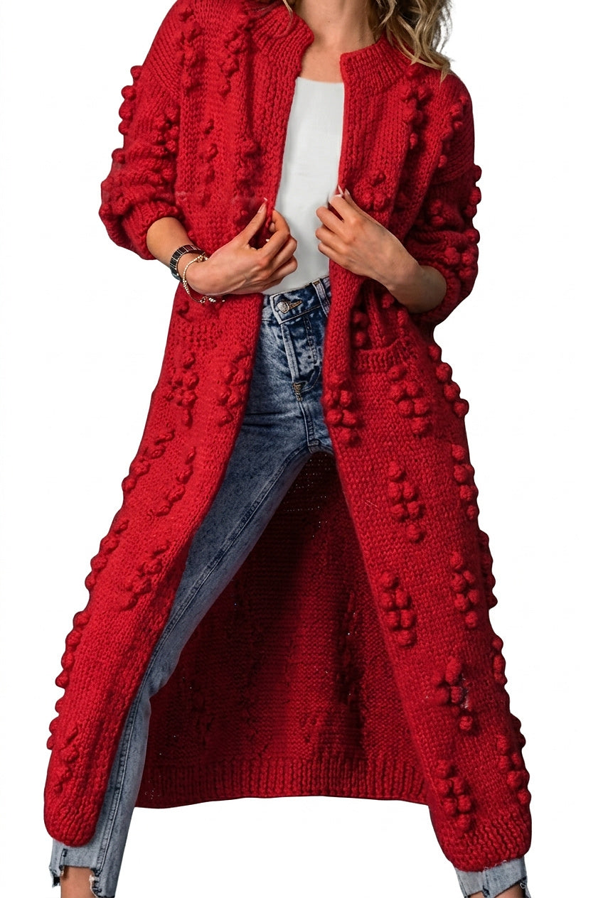 Cardigan long en maille à pompons ouvert sur le devant pour femme 8