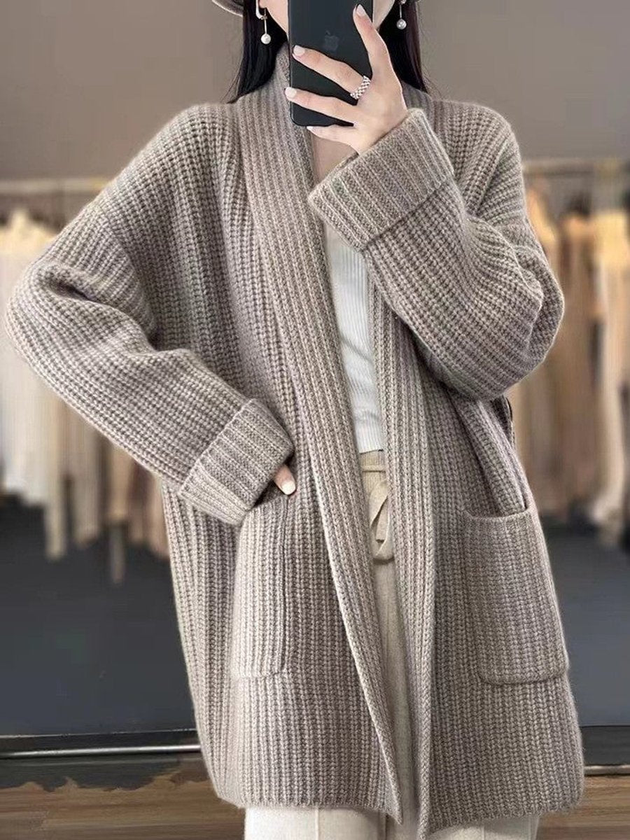 Cardigan ouvert en maille côtelée pour femme avec poches plaquées 5