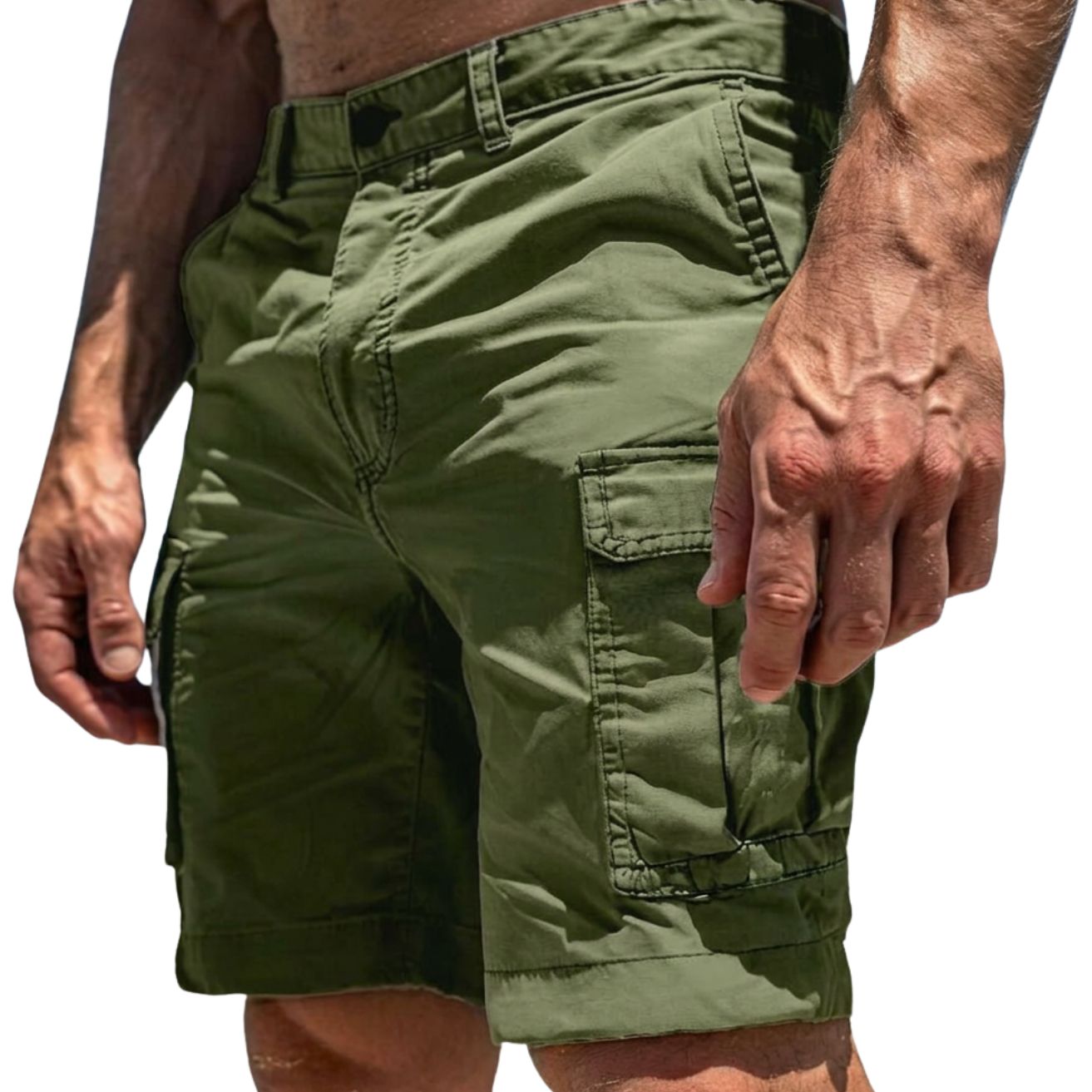 Short Cargo Homme avec Fermeture Bouton et Poches Latérales