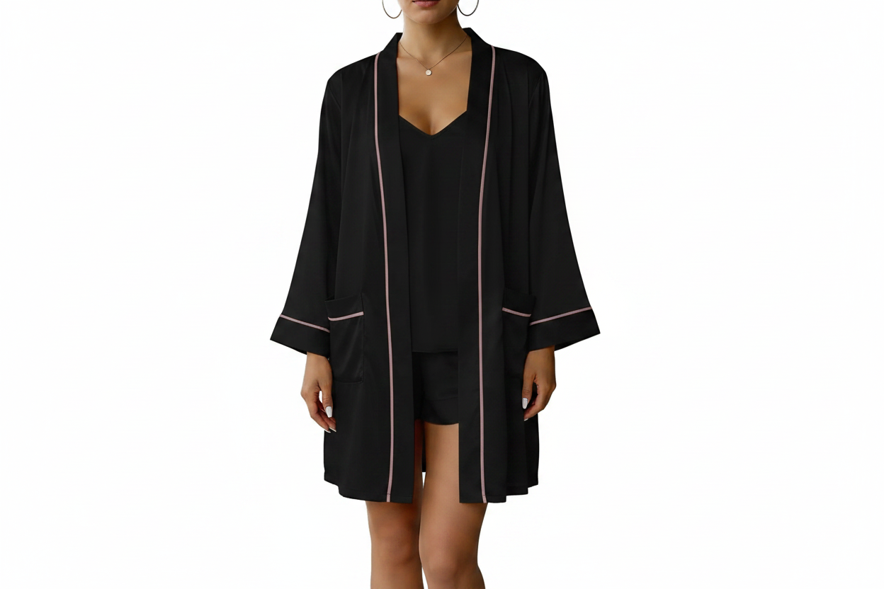 Ensemble Femme Trois Pièces avec Caraco, Short et Couche Ouverte