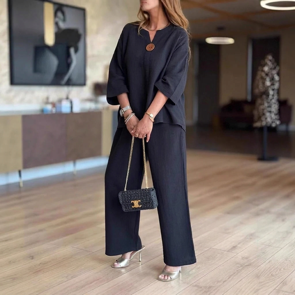 Ensemble deux pièces tunique et pantalon large pour femme 8