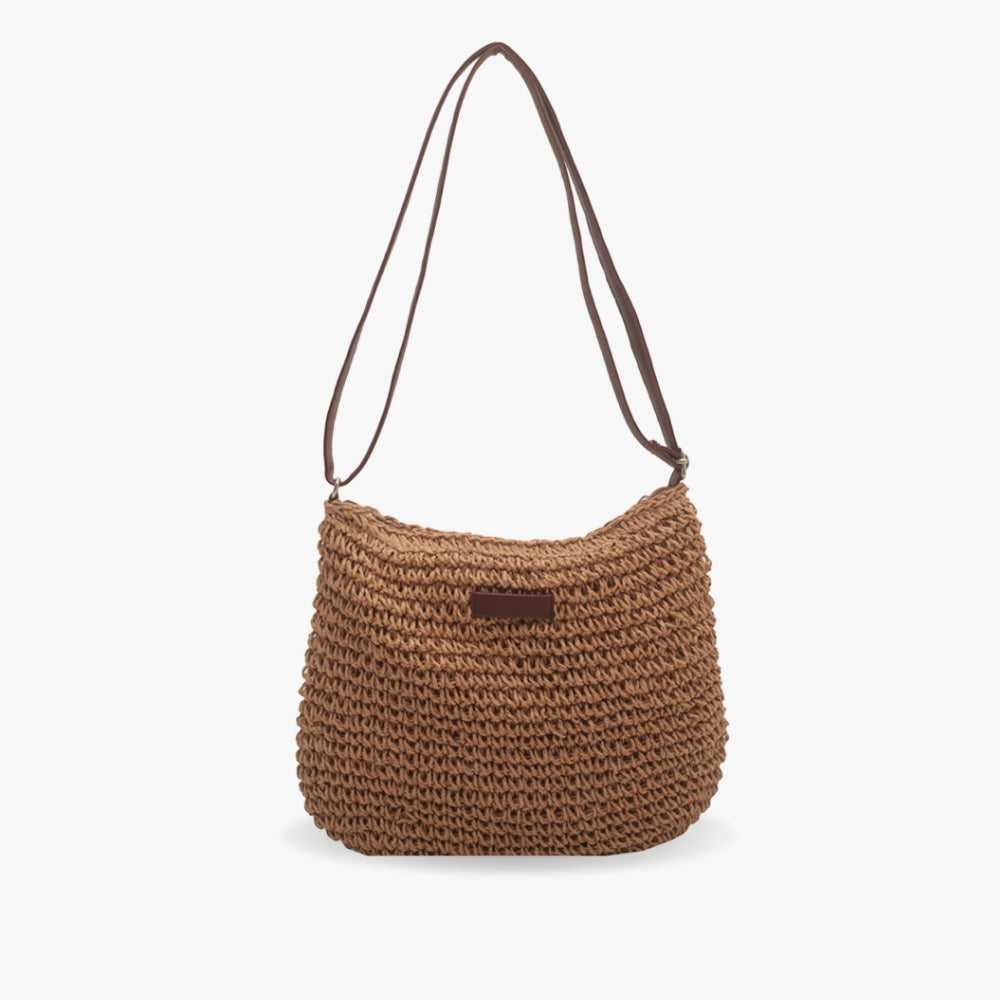 Femme Sac à bandoulière à texture tressée avec empiècement rectangulaire et fines lanières Marron
