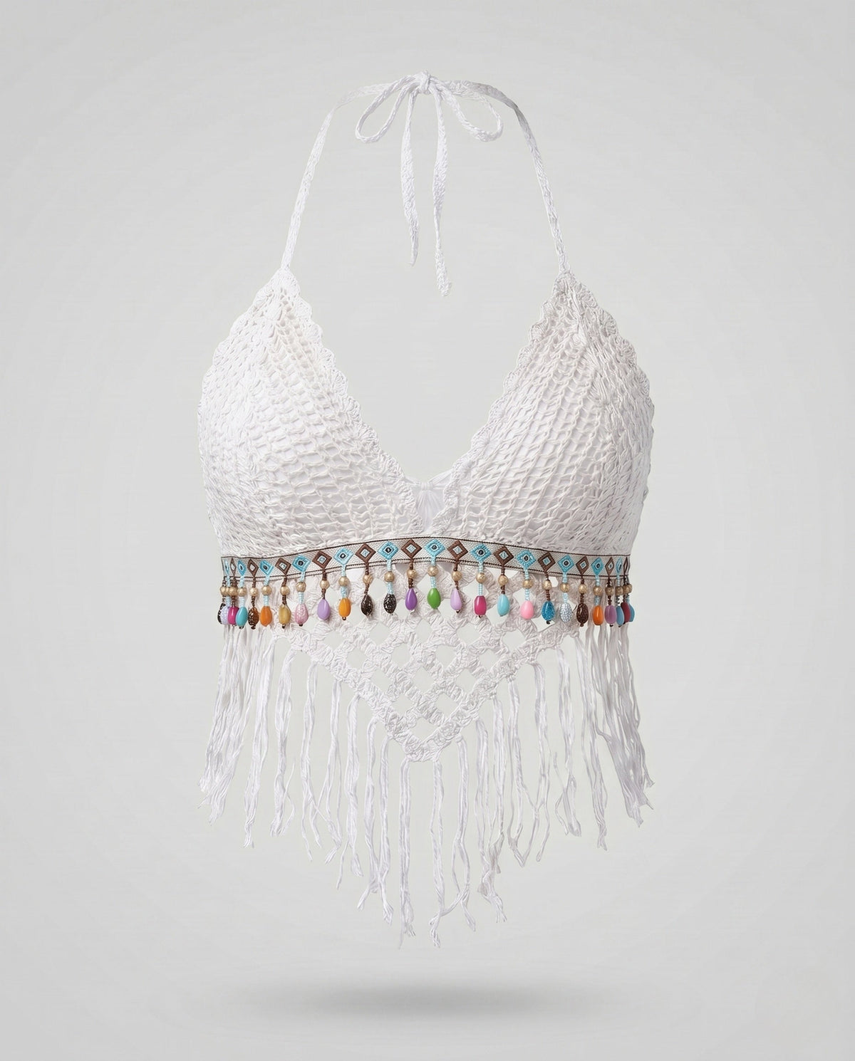 Haut court dos nu en crochet pour femme avec ourlet à pompons 6