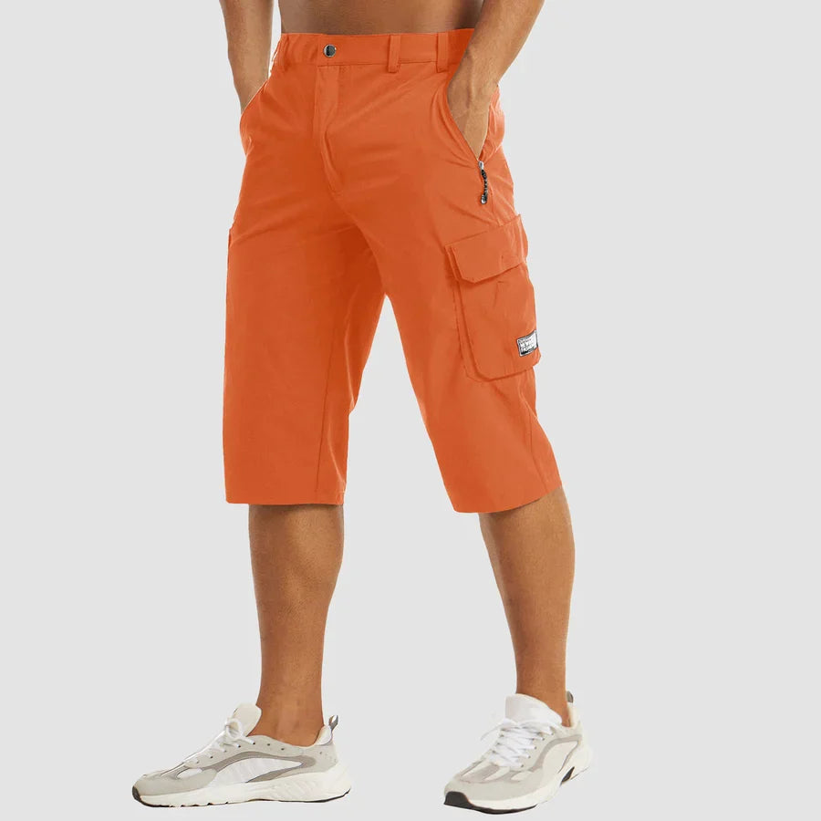 Hommes Short Cargo Longueur Sous le Genou avec Poches à Rabat et Fermeture Éclair Orange