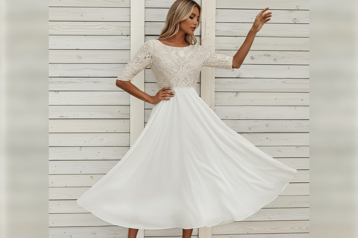 Robe femme avec haut en dentelle et jupe évasée