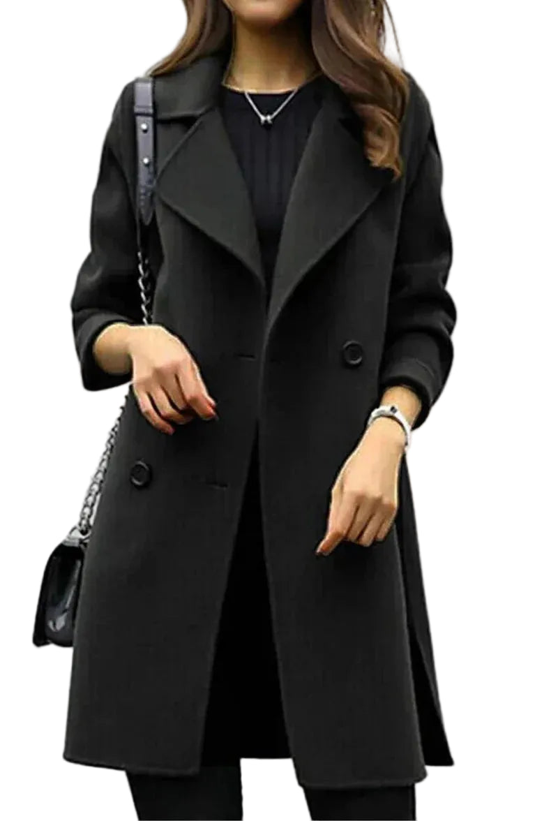 Manteau femme longueur midi avec double boutonnage et col à revers