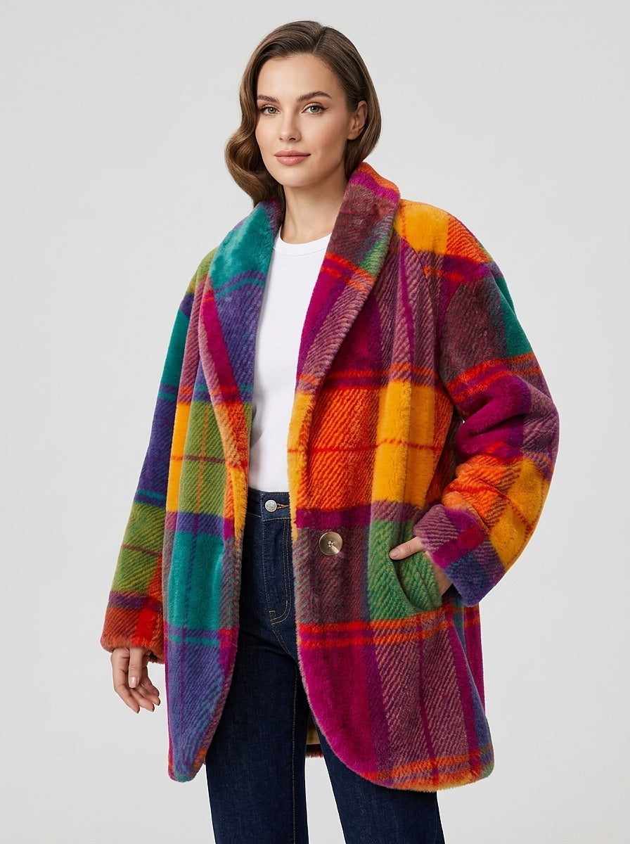 Manteau long oversize à carreaux pour femme 3