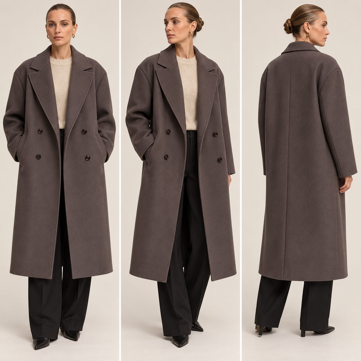 Manteau long oversize en laine pour femme 8
