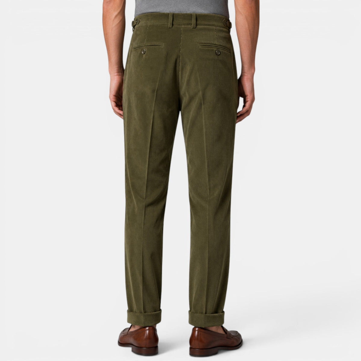 Pantalon plissé en velours côtelé pour homme avec ourlets à revers 12