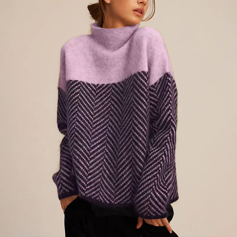 Pull à col montant pour femme avec motif chevron 5