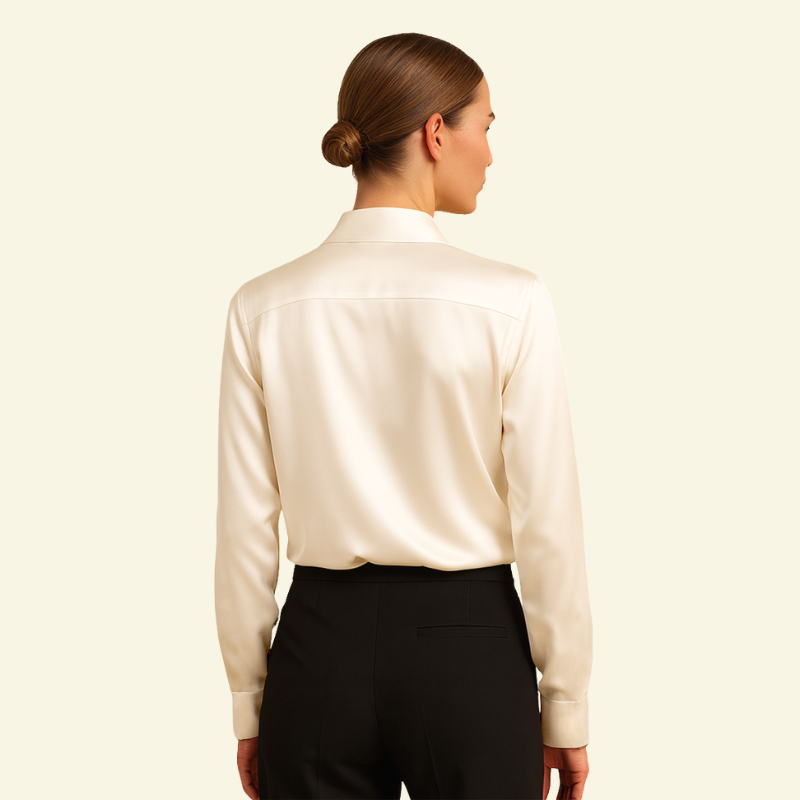 Chemisier femme à manches longues avec col et fermeture boutonnée et empiècement dos