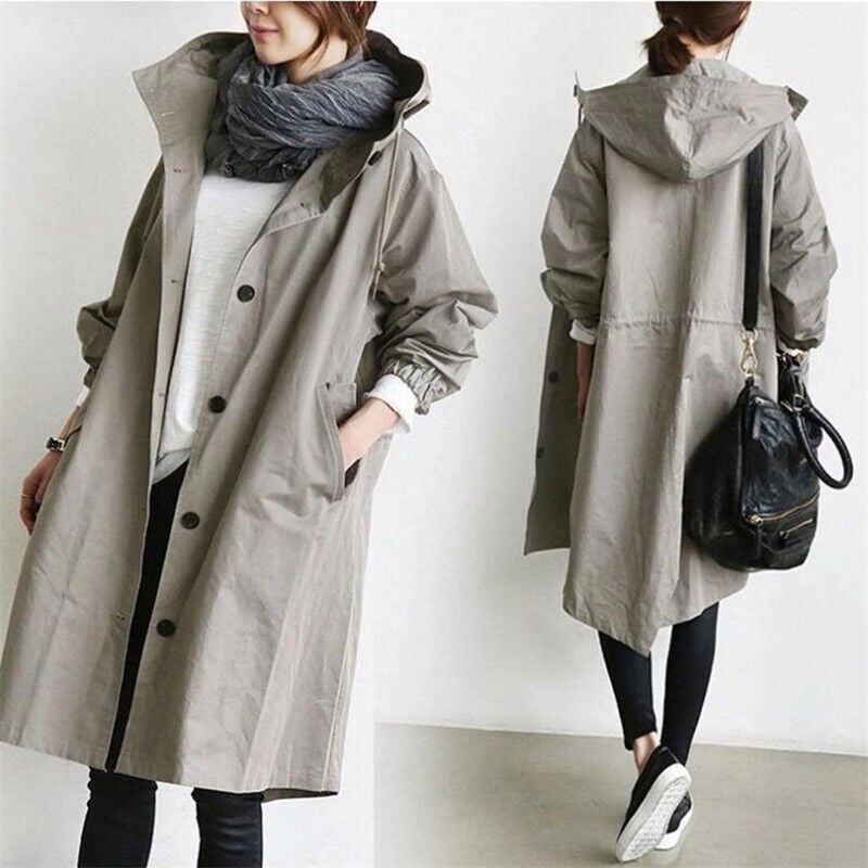 Trench-coat à capuche pour femme avec fermeture boutonnée 9