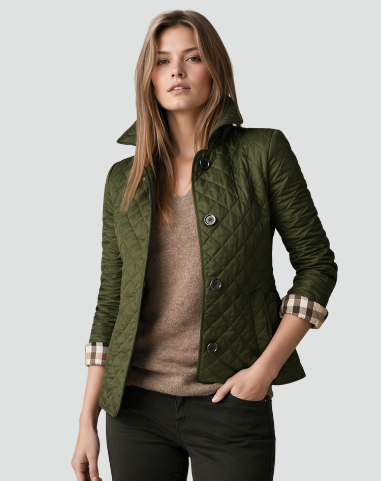 Veste matelassée boutonnée pour femme avec poignets à carreaux 9