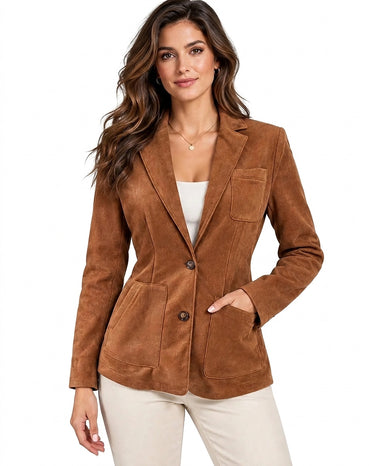 Blazer en suédine pour femme avec poches plaquées 1