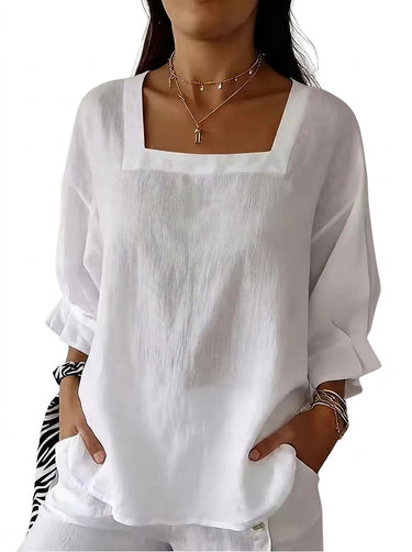 Blouse pour femme à encolure carrée et manches à volants 1