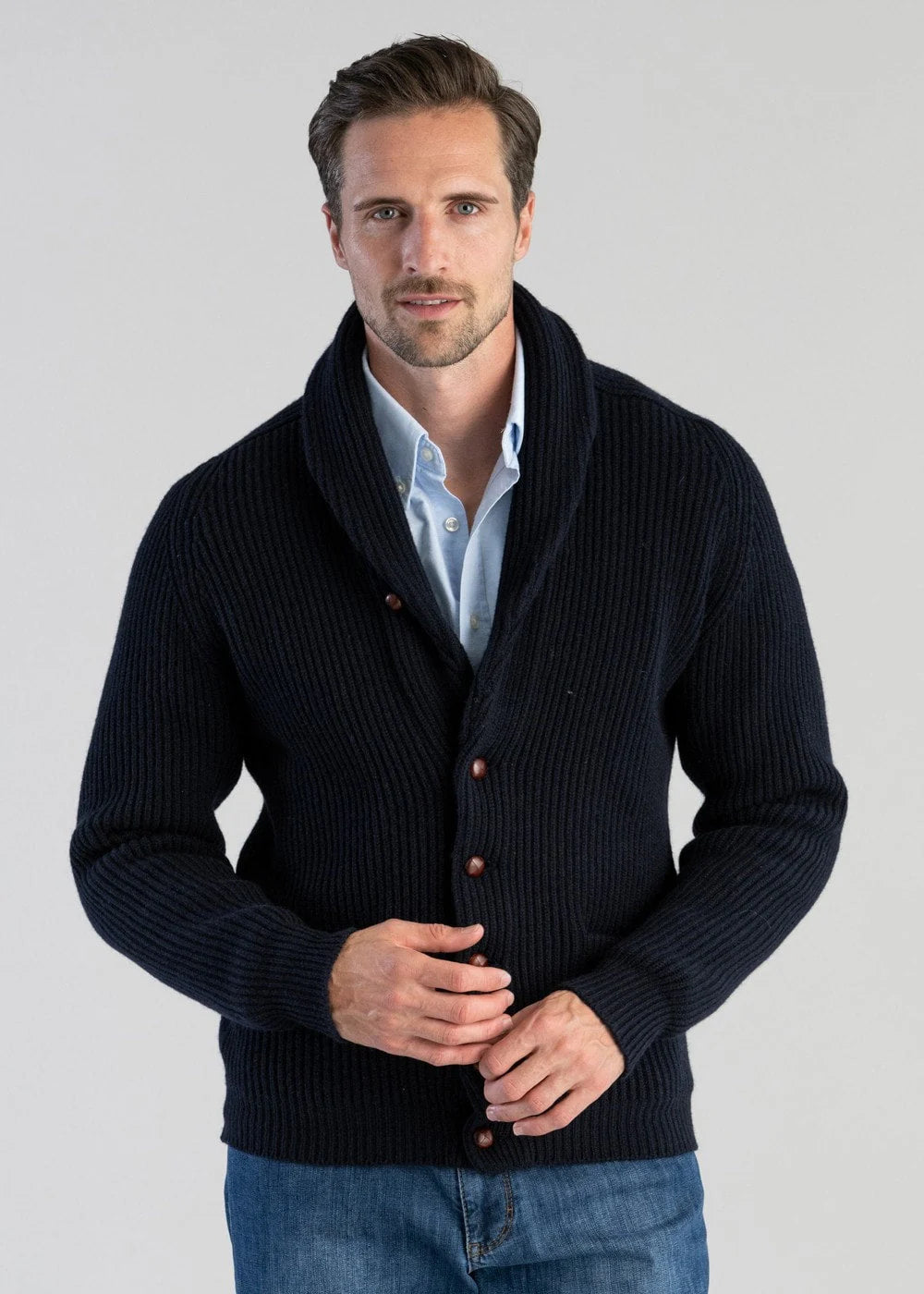 Cardigan Col Châle Maille Classique Boutonnée-Gigié