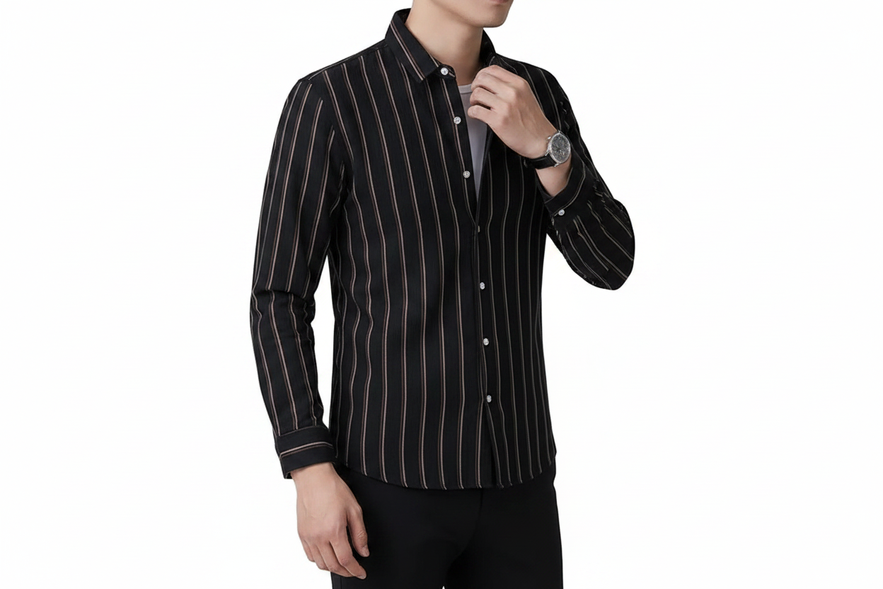 Chemise pour homme à manches longues avec motif à rayures verticales-Shirts for men-Gigié