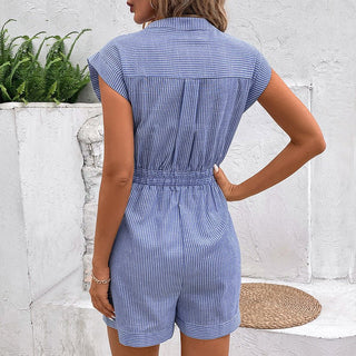 Combinaison courte pour femme avec boutons et ceinture à nouer-Jumpsuits for women-Gigié