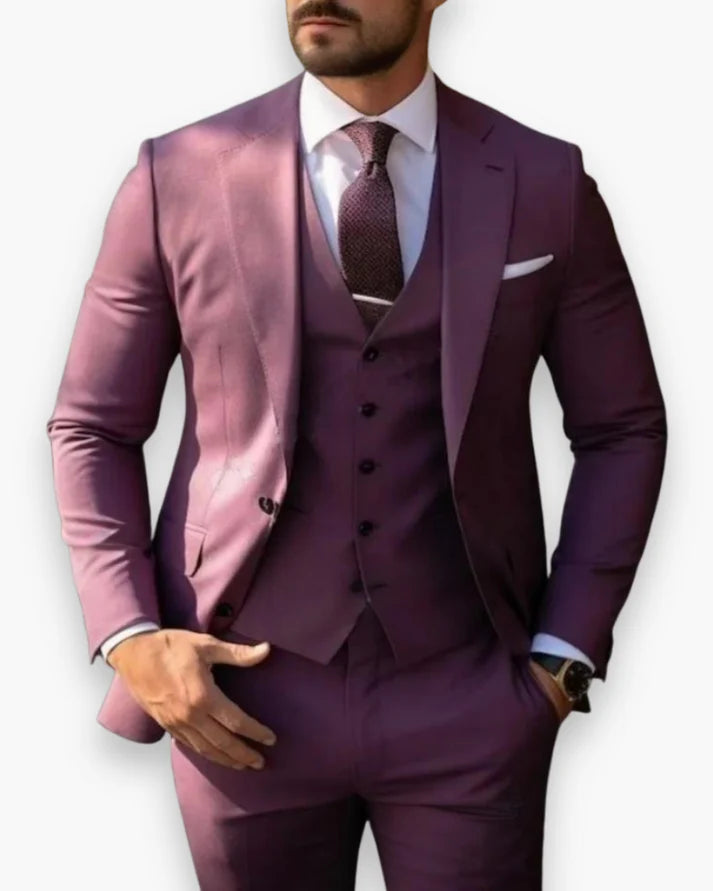 Costume Homme 3 Pièces Coupe Ajustée (Veste + Gilet + Pantalon)-Gigié