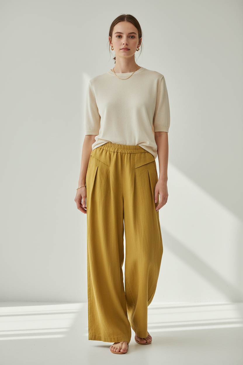 Pantalon Femme Taille Haute à Jambe Large