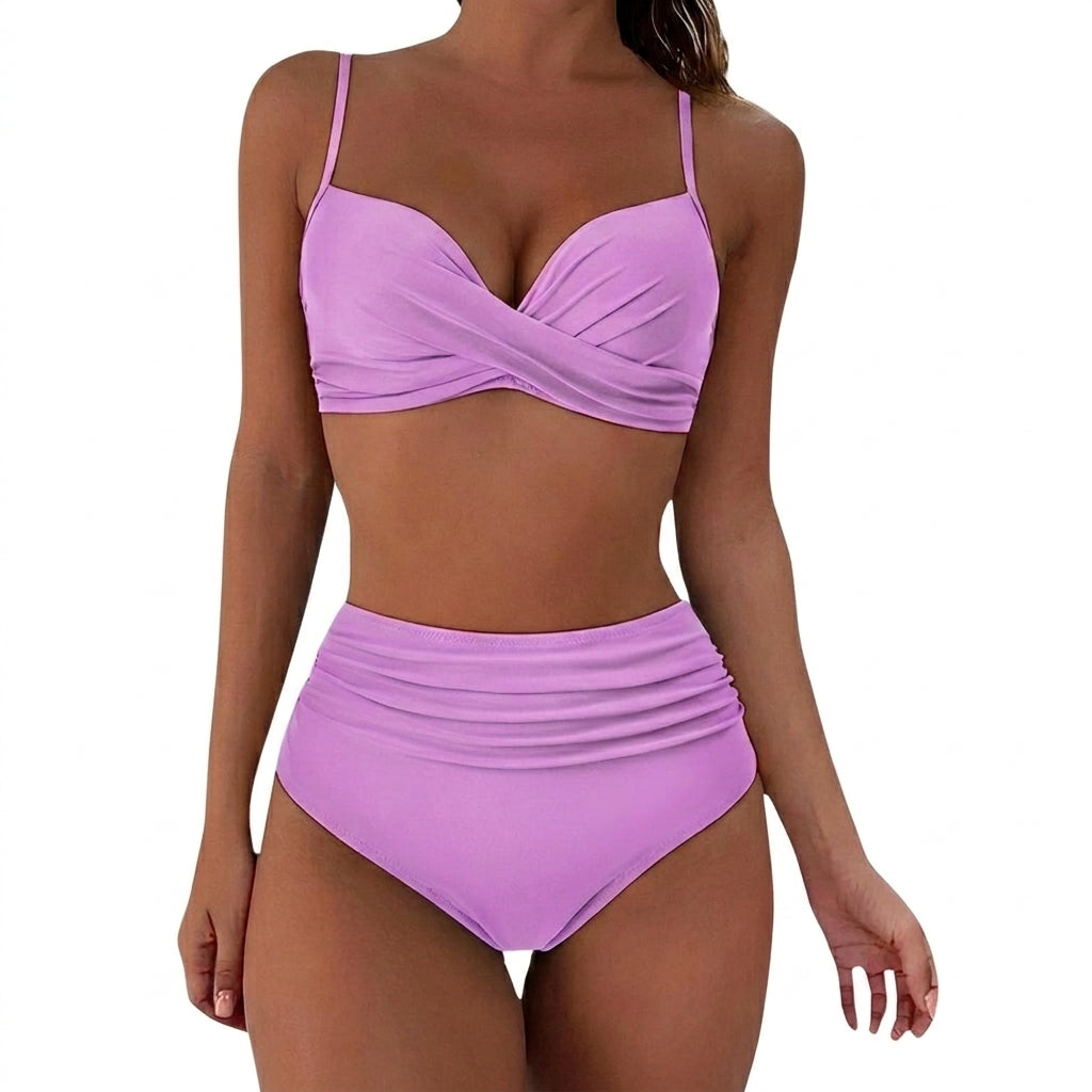 Femme Bikini à Haut Croisé et Bas Taille Haute à Fronces | imported-image-5