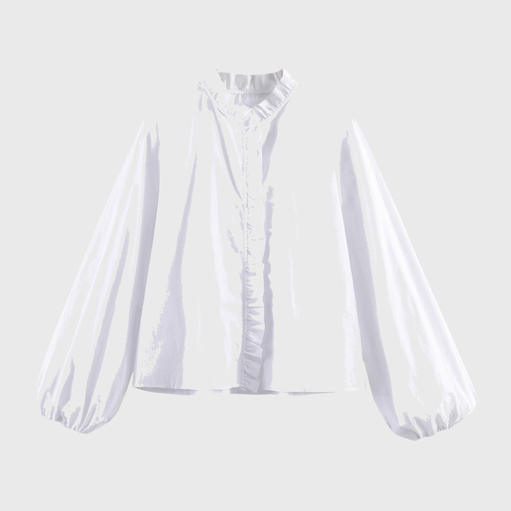 Blouse Women Loose Fit Long Sleeve Ruffle Detail Design White