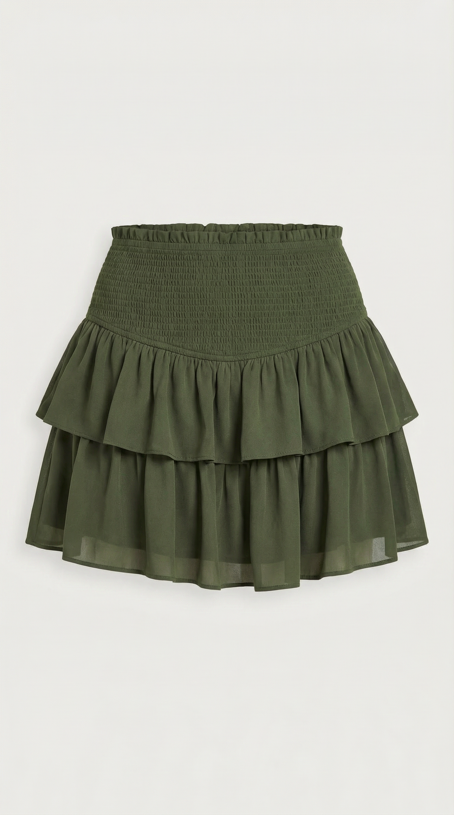 Femme Jupe à taille haute avec ceinture smockée et volants 21