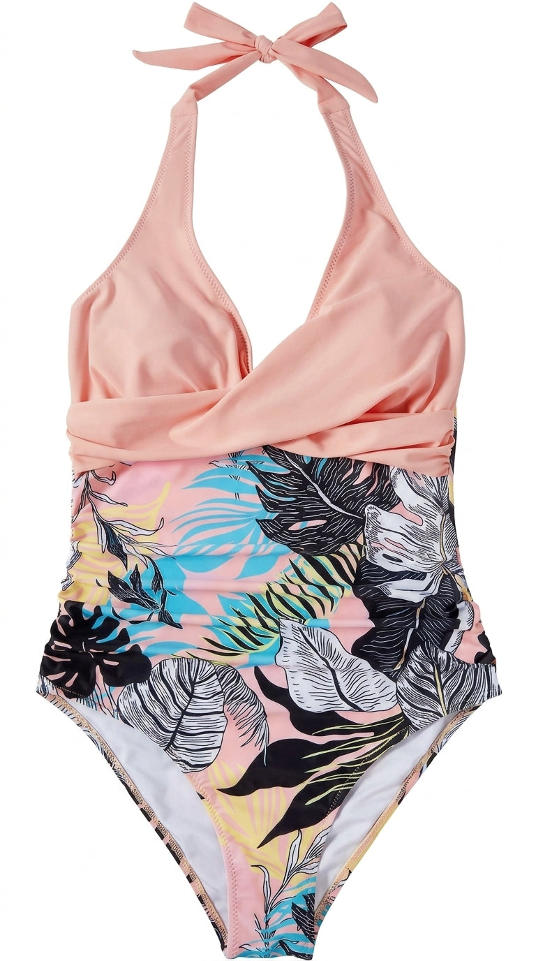 Femme Maillot de Bain Une Pièce à Encolure Licou et Motif Botanique | imported-image-8
