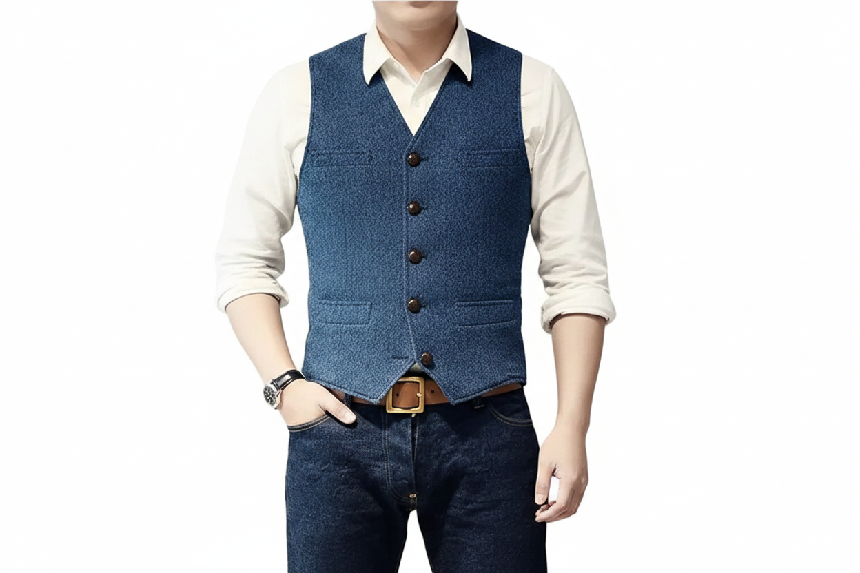 Gilet homme avec fermeture boutonnée et encolure en V-Vest-Gigié