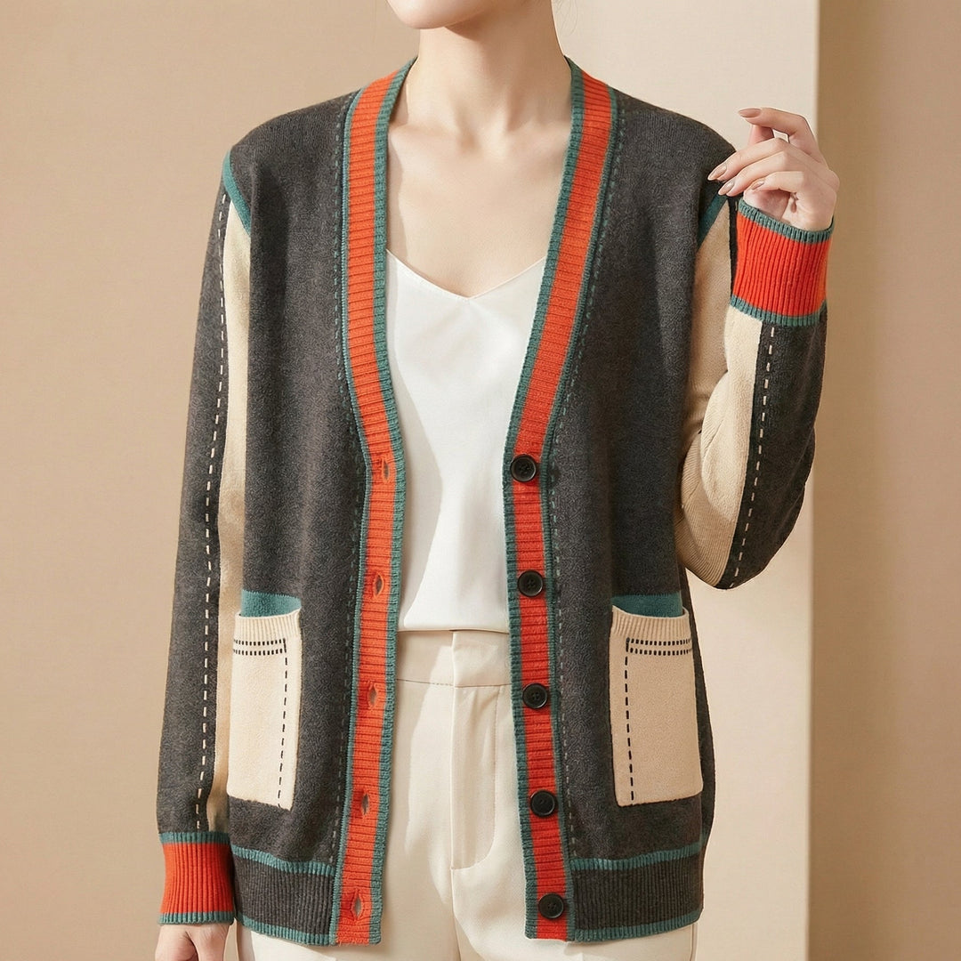Cardigan pour femme avec encolure en V et fermeture boutonnée