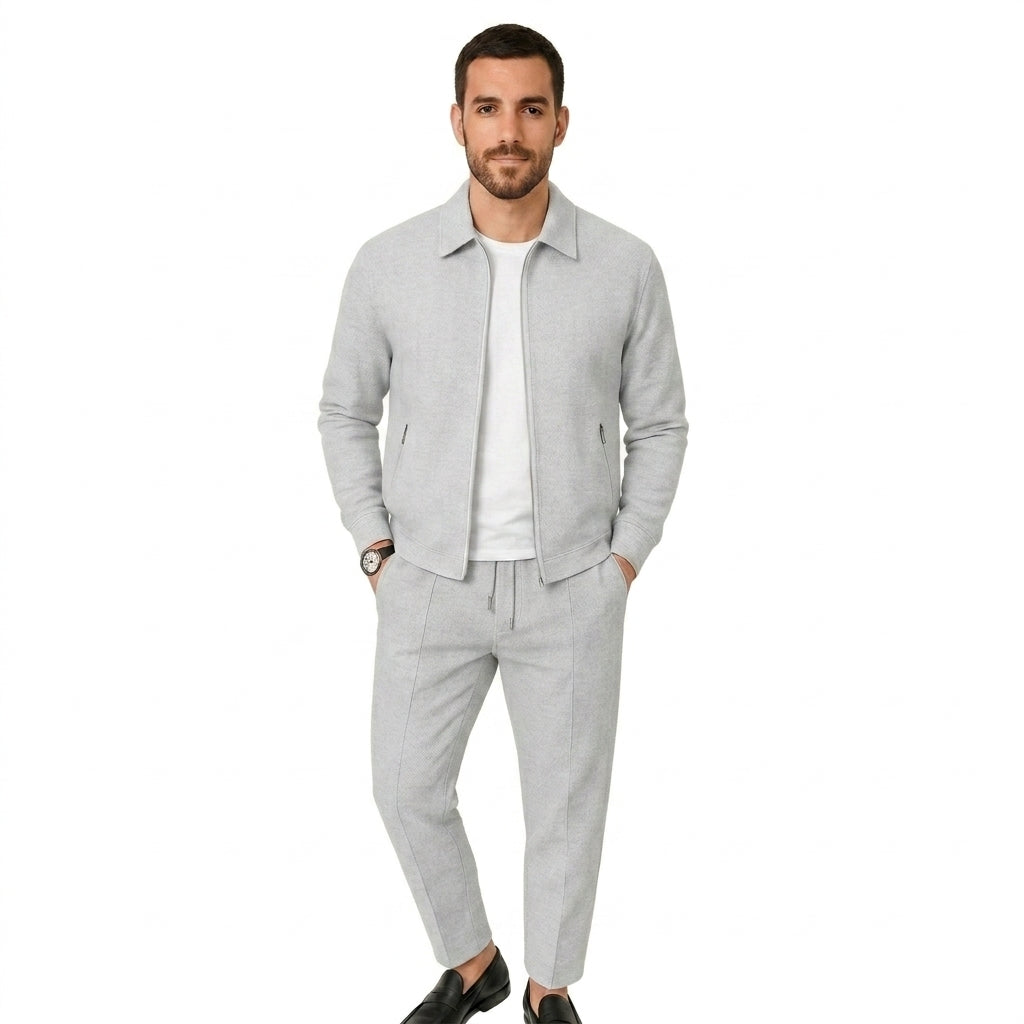 Hommes Ensemble Veste à Col Zippée et Pantalon à Plis avec Cordon | imported-image-5