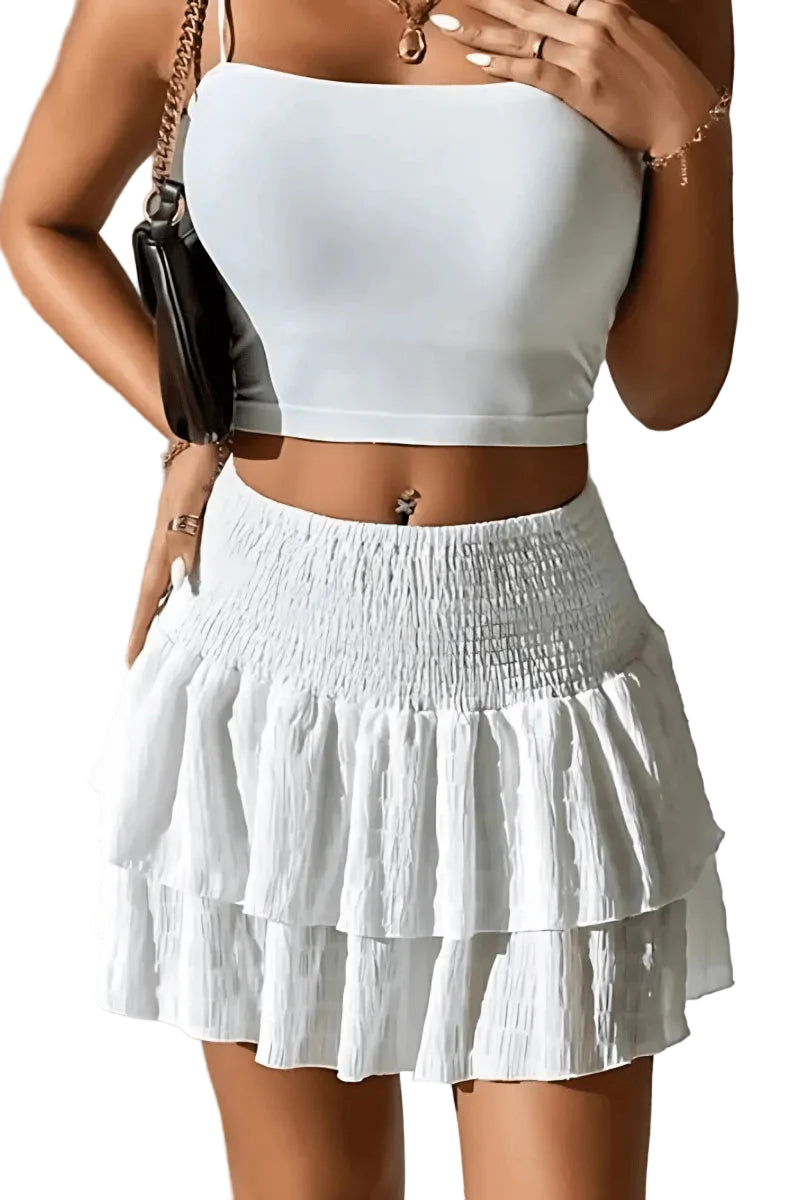 Jupe Mini à Volants Femme avec Taille Élastique-Mini Skirt-Gigié