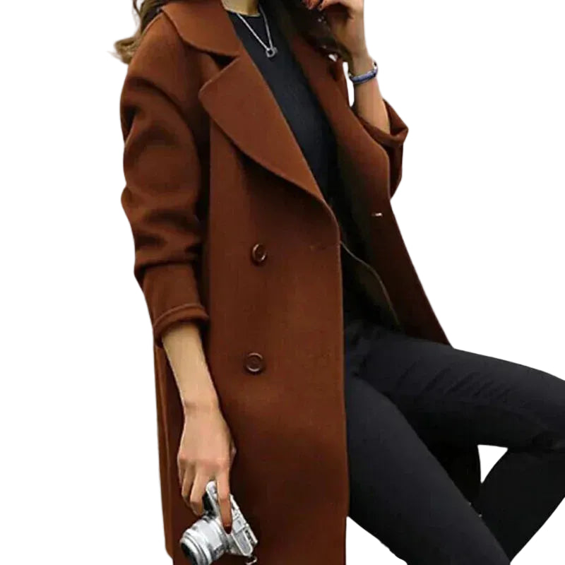 Manteau Femme Mi Long à Col Large avec Fermeture Croisée-Gigié