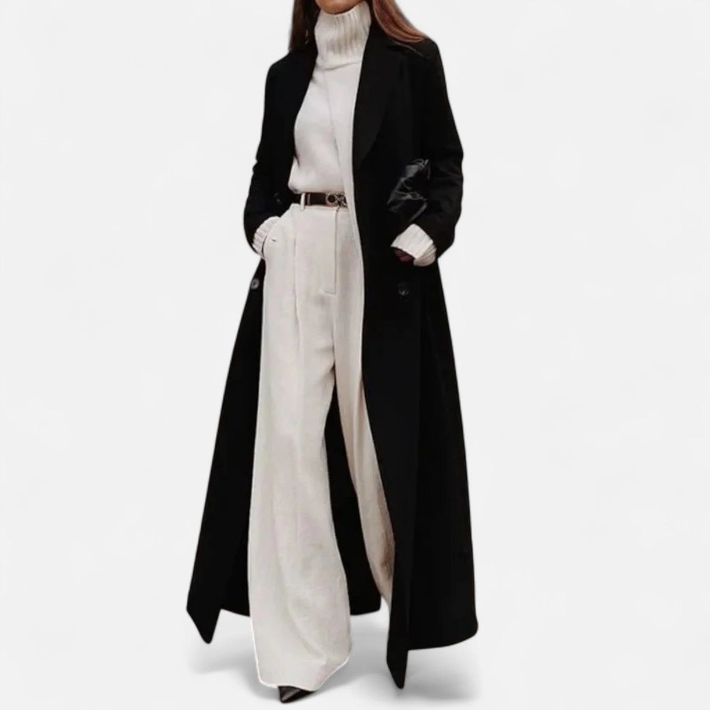Manteau Long Noir Coupe Maxi Élégante-Gigié