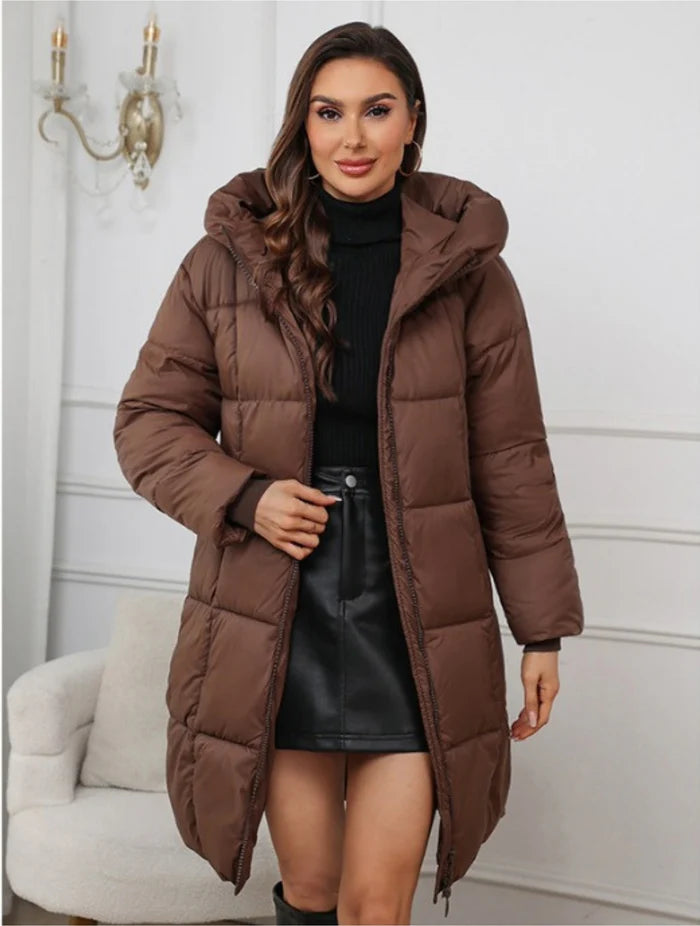 Veste Longue Femme à Capuche avec Fermeture Frontale-Gigié