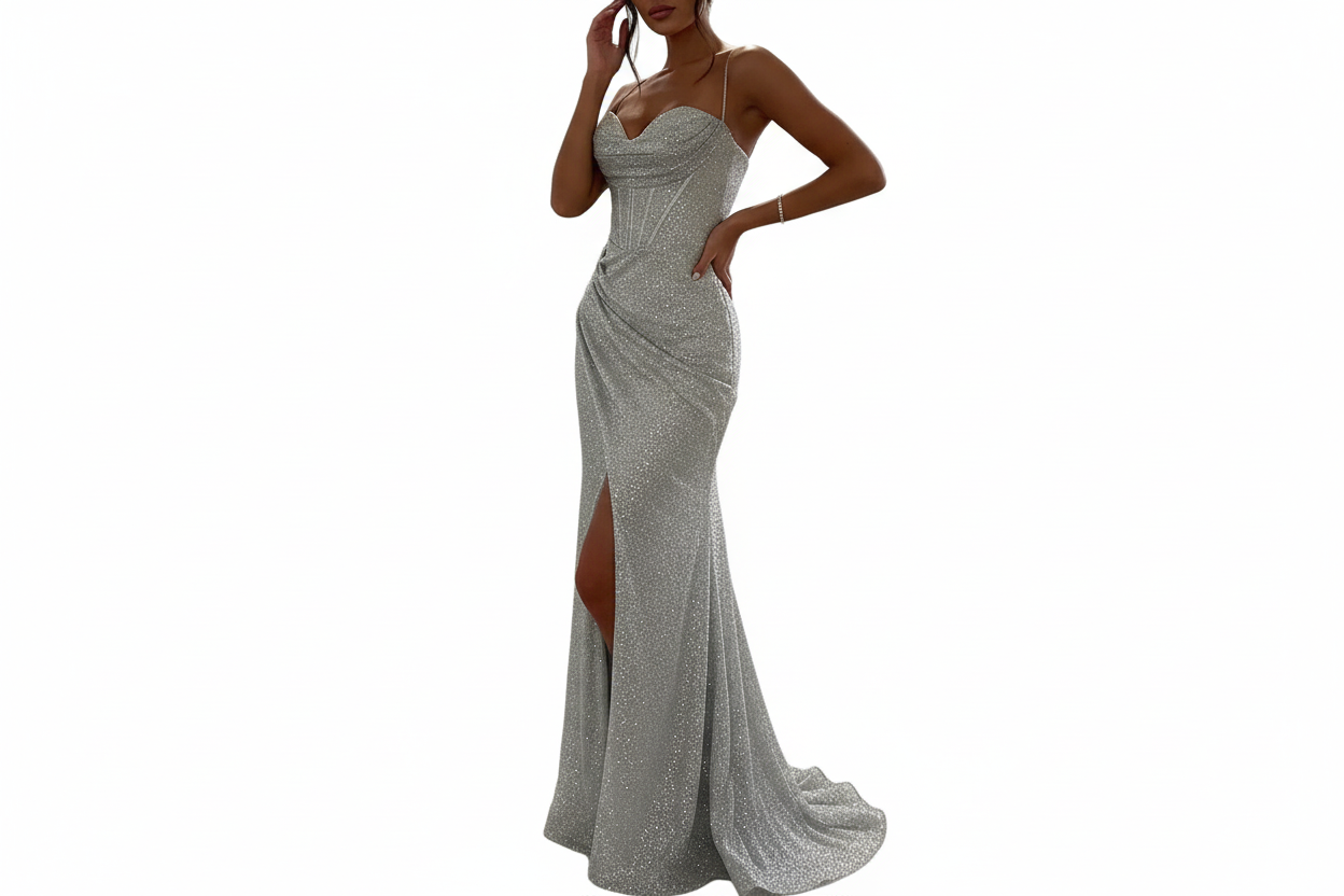 Robe De Soirée Femme Pailletée Fendue-Maxi Dress-Gigié