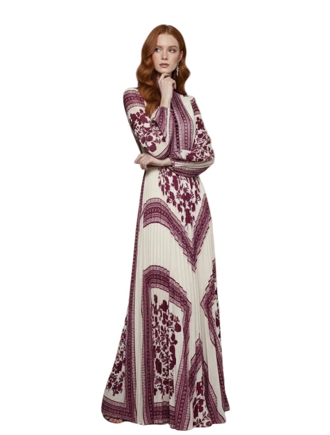 Robe longue femme imprimée avec jupe plissée-Maxi Dress-Gigié