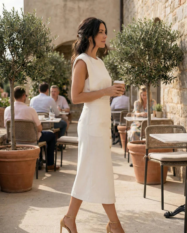 Robe Midi Femme avec Boutons et Fente Frontale-Midi Dress-Gigié