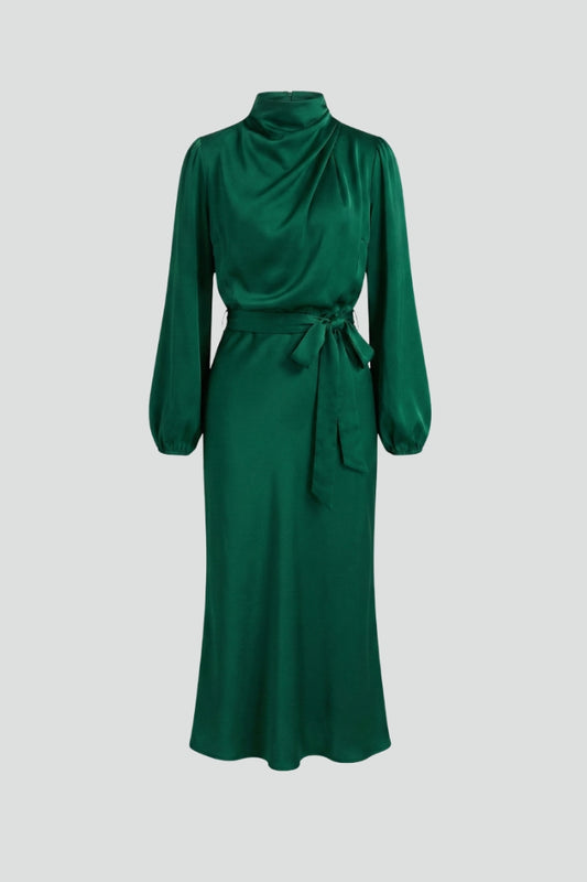 Robe midi femme avec col montant et manches longues-Midi Dress-Gigié