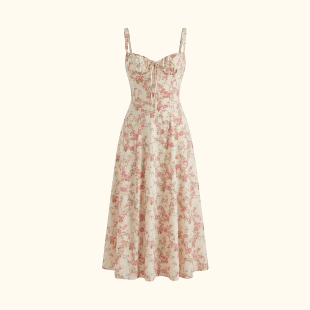 Robe midi femme avec décolleté cœur et bretelles-Midi Dress-Gigié