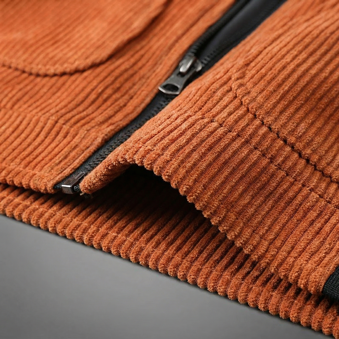 Veste en velours côtelé pour homme avec fermeture zippée et poignets côtelés-Jacket Male-Gigié