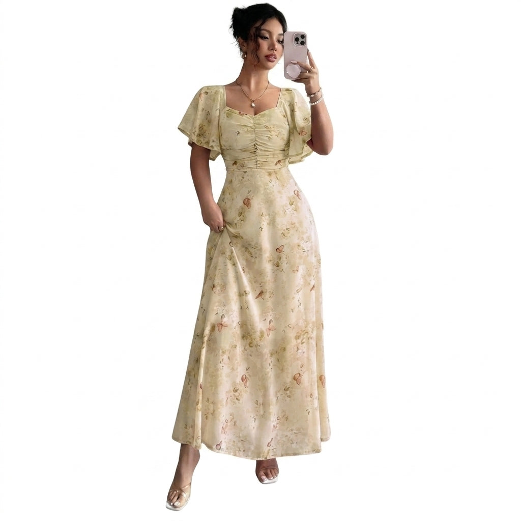 Femme, robe longue à imprimé floral et manches volantées | imported-image-4