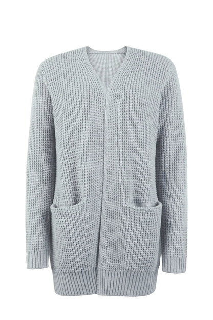 Femme Gilet en Maille Ouverte avec Poches Appliquées