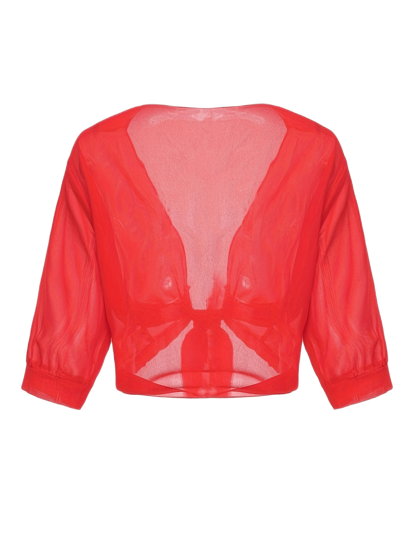 Blouse courte transparente à nouer sur le devant avec manches courtes pour femme