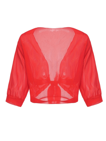 Blouse courte transparente à nouer sur le devant avec manches courtes pour femme