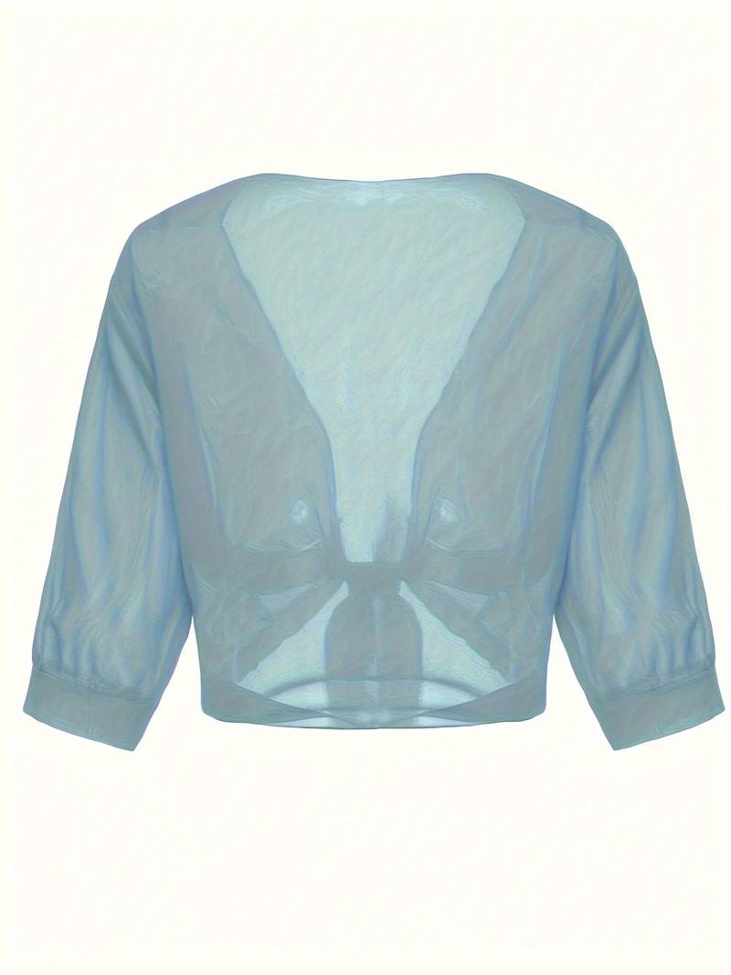 Blouse courte transparente à nouer sur le devant avec manches courtes pour femme