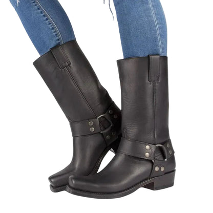 Bottes Femme à Enfiler Mi-Mollet avec Bride Harnais
