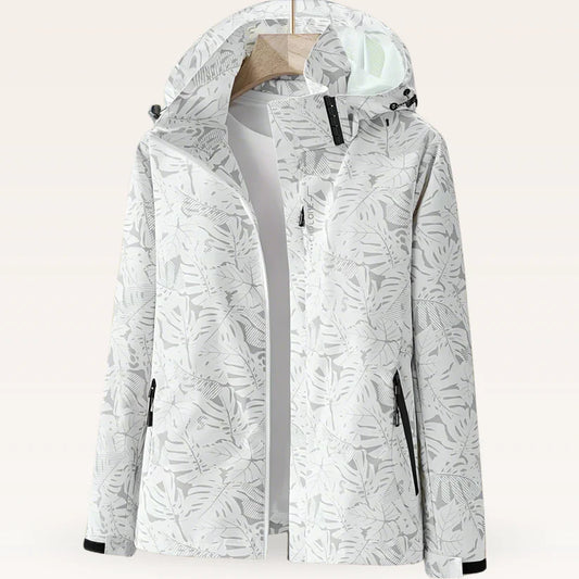 Veste Imperméable Femme Capuche Réglable Motif Feuilles