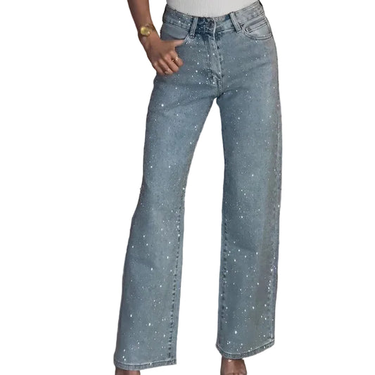 Pantalon Jean femme à jambe large avec ornements intégrés